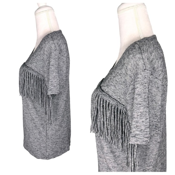 Zadig & Voltaire Satcha Fringes Western gray short-sleeve top t-shirt wool small - Picture 4 of 16